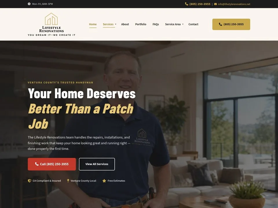 Lifestyle Renovations website homepage screenshot